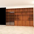 Modern Wooden Bookcase Interior Design With Glass Doors And Multiple Shelves