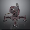 Red Mechanical Vehicle With Cannon Barrel And Four Wheeled Metal Stand Structure