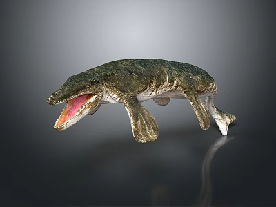 Prehistoric Aquatic Reptile Creature With Open Mouth Sharp Teeth And Scaly Skin 3d model