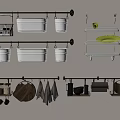 Wall Mounted Kitchen Storage Racks With Various Utensils Containers And Shelves 3d model