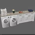 Modern Bathroom Cabinetry With Washing Machines Folded Towels And Storage Drawers