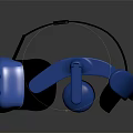 Blue VR Headset With Black Head Strap And Built In Headphones For Electronic Devices 3d model