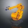 Yellow Industrial Robotic Arm With Black Cables And Gray Base For Automation