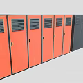 Row of Orange and Dark Gray Lockers with Ventilated Doors and Metal Frames