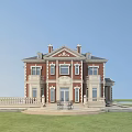 Classical Red Brick Detached Villa With Symmetrical Windows White Trim And Front Lawn