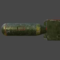 Green Military Bomb Cylindrical Shape With Red Part And Square Metal Tail Fin 3D Render