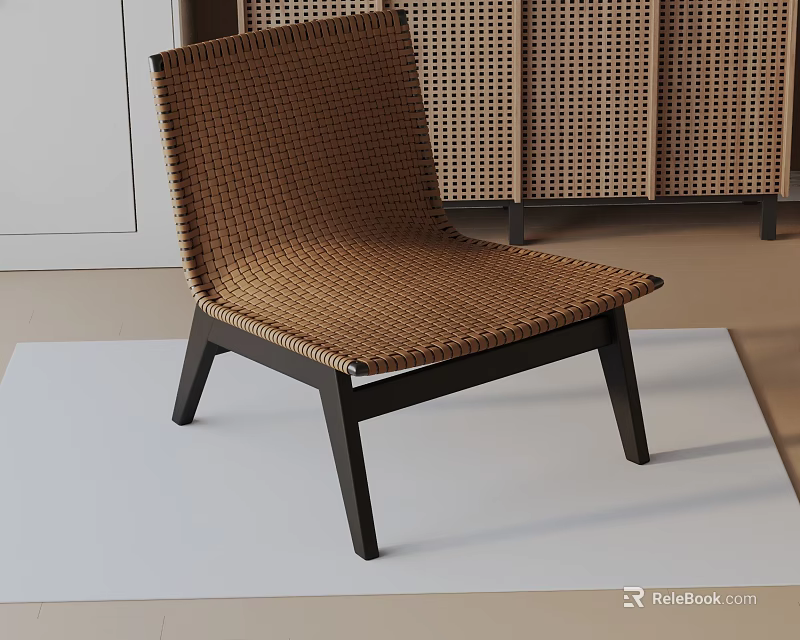 Comfortable Brown Woven Leisure Chair With Black Wooden Legs Modern Design 3d model 