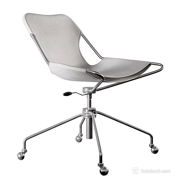 Modern Gray Office Chair With Adjustable Five Star Metal Base And Rolling Wheels 3d model
