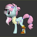 Blue Pony Character with Pink Mane and Tail Winged Standing Next to Golden Toy Accessory