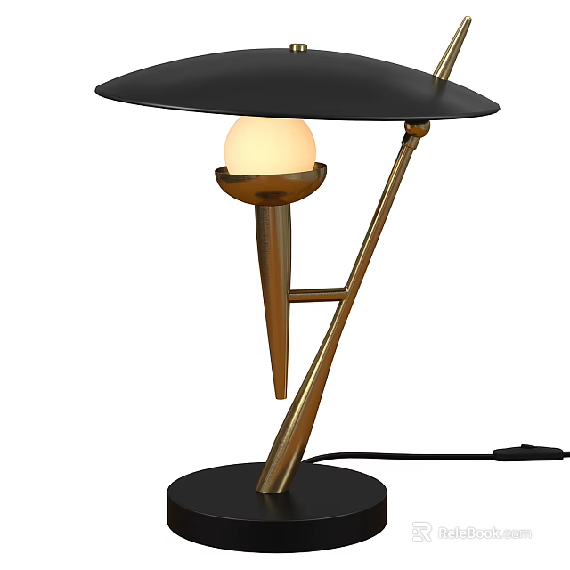 Modern Pendant Light With Black Lampshade Gold Metal Frame And Spherical Bulb 3d model 