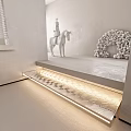 White Wall With Horse Sculpture White Sphere Arch Decor And Geometric Pattern Illuminated Steps