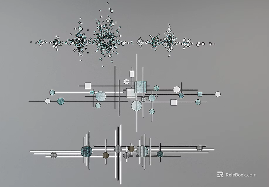 Modern Abstract Wall Decor with Geometric Shapes Blue Green Tones and Linear Accents 3d model 