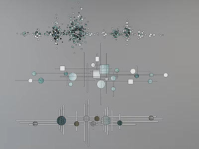 Modern Abstract Wall Decor with Geometric Shapes Blue Green Tones and Linear Accents 3d model