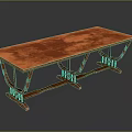 Rustic Wooden Dining Table With Textured Surface And Unique Curved Leg Design