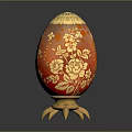 Green And Orange Decorative Eggs With Animal Gold Patterns On Stands