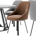 Modern Round Wooden Table And Upholstered Chairs Set With Metal Legs And Multi Color Design
