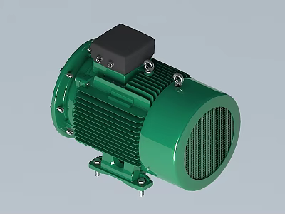 Green Industrial Electric Motor With Cooling Fins Terminal Box And Base Mount 3d model