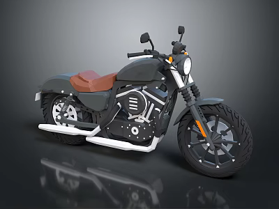 Black Motorcycle With Brown Seat Round Headlight And Silver Exhaust Pipes In Modern Retro Style 3d model