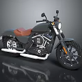Black Motorcycle With Brown Seat Round Headlight And Silver Exhaust Pipes In Modern Retro Style