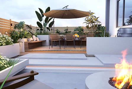 Modern Roof Garden View Terrace Balcony 3d model