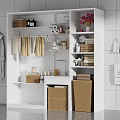 White Open Bathroom Cabinet With Shelves Towel Storage Baskets And Decorative Items