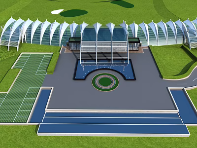 Modern Sports Fitness Complex With Running Track Tennis Courts Stadium And Green Lawn 3d model