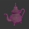 Silver Ornate Engraved Teapot With Decorative Lid Handle And Feet For Household Use