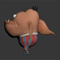 Cartoon Creature Character With Round Body Big Eyes Sharp Teeth Striped Pants And Blue Shoes