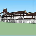 Traditional Style Commercial Street With Pitched Roofs And Multi Storey Buildings