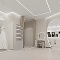 Bridal Shop Modern White Interior With Display Stand For Elegant Wedding Dress And Groom Suit