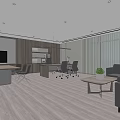 Modern Office Interior With Open Layout TV Desks Sofa And Floor To Ceiling Windows