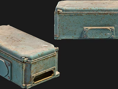 Rusted Teal Metal Electrical Boxes With Weathered Surface And Industrial Hinges For Building Use 3d model
