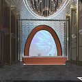 Modern Luxury Shop Front Desk With Curved Arch Lighting Decor Marble Countertop And Glass Partition