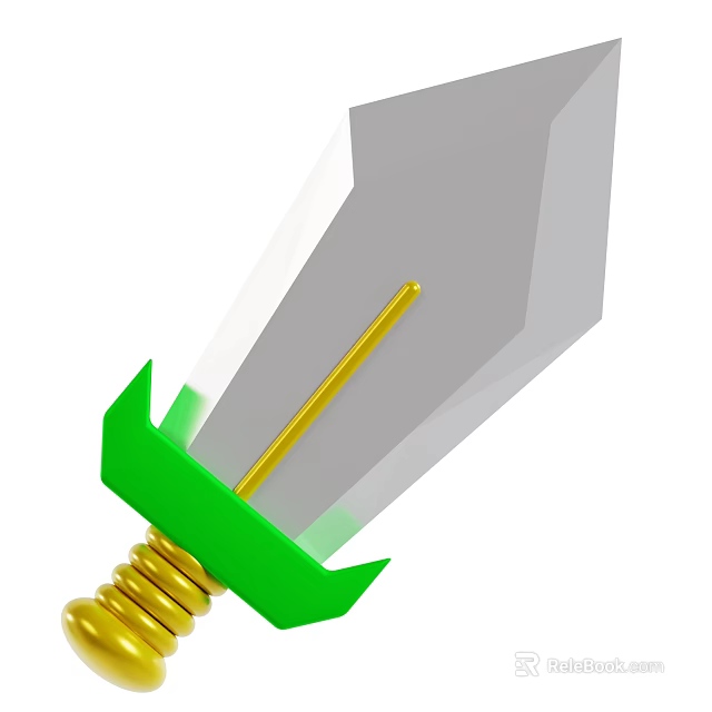 Sword With Green Hilt Golden Spiral Decoration And Gray Shiny Blade 3d model 