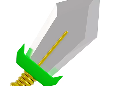 Sword With Green Hilt Golden Spiral Decoration And Gray Shiny Blade 3d model