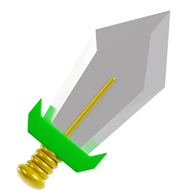 Sword With Green Hilt Golden Spiral Decoration And Gray Shiny Blade 3d model