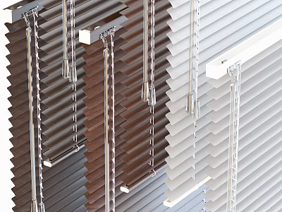 Modern Window Blinds with Brown White Shades and Metal Adjustment Rods for Home Interiors 3d model