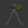 Vintage Machine Gun Weapon With Tripod Stand Ventilated Barrel Green Magazine And Wooden Stock