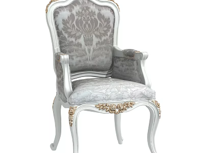 Elegant Accent Chair With Carved Gold Accents And Classic Patterned Fabric 3d model