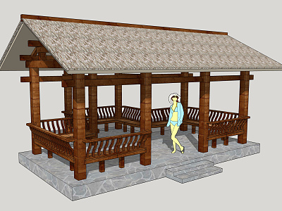 New Chinese style pavilion leisure holiday thatched pavilion model