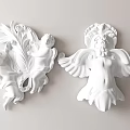 Intricate White Carved Winged Angel And Leaf Decorative Wall Sculptures 3d model