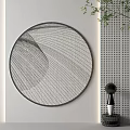 Round Area Rug With Woven Mesh Design In Modern Interior Setting 3d model