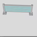 Silver Metal Safety Railing With Blue Horizontal Stripes And Stable Supports