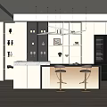 Modern Restaurant Kitchen Design With Island Counter Pendant Lights Cabinets And Bar Stools