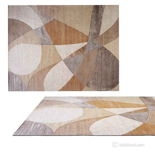 Modern Square Rug Featuring Abstract Geometric Patterns in Brown Beige Gray Tones 3d model