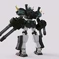 White Black Green Mecha Robot Model With Large Cannons And Yellow Accents