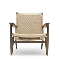Modern Leisure Chair With Walnut Wooden Frame And Beige Woven Seat Design