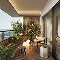 Modern Home Balcony Design With Lush Green Plants Comfortable Seating And Wooden Flooring
