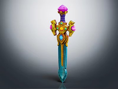 Fantasy Decorative Sword With Pink Gemstones Golden Accents And Blue Blade 3d model