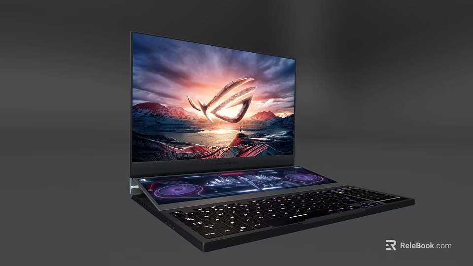 High Performance Gaming Laptop With ROG Logo Display RGB Backlit Keyboard And Sleek Design 3d model 